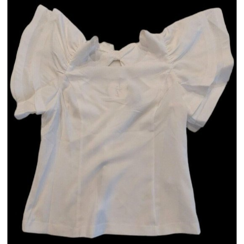 Milk and Honey Womens White Blouse Layered Flutter Sleeves Key Hole Back‎ Size M